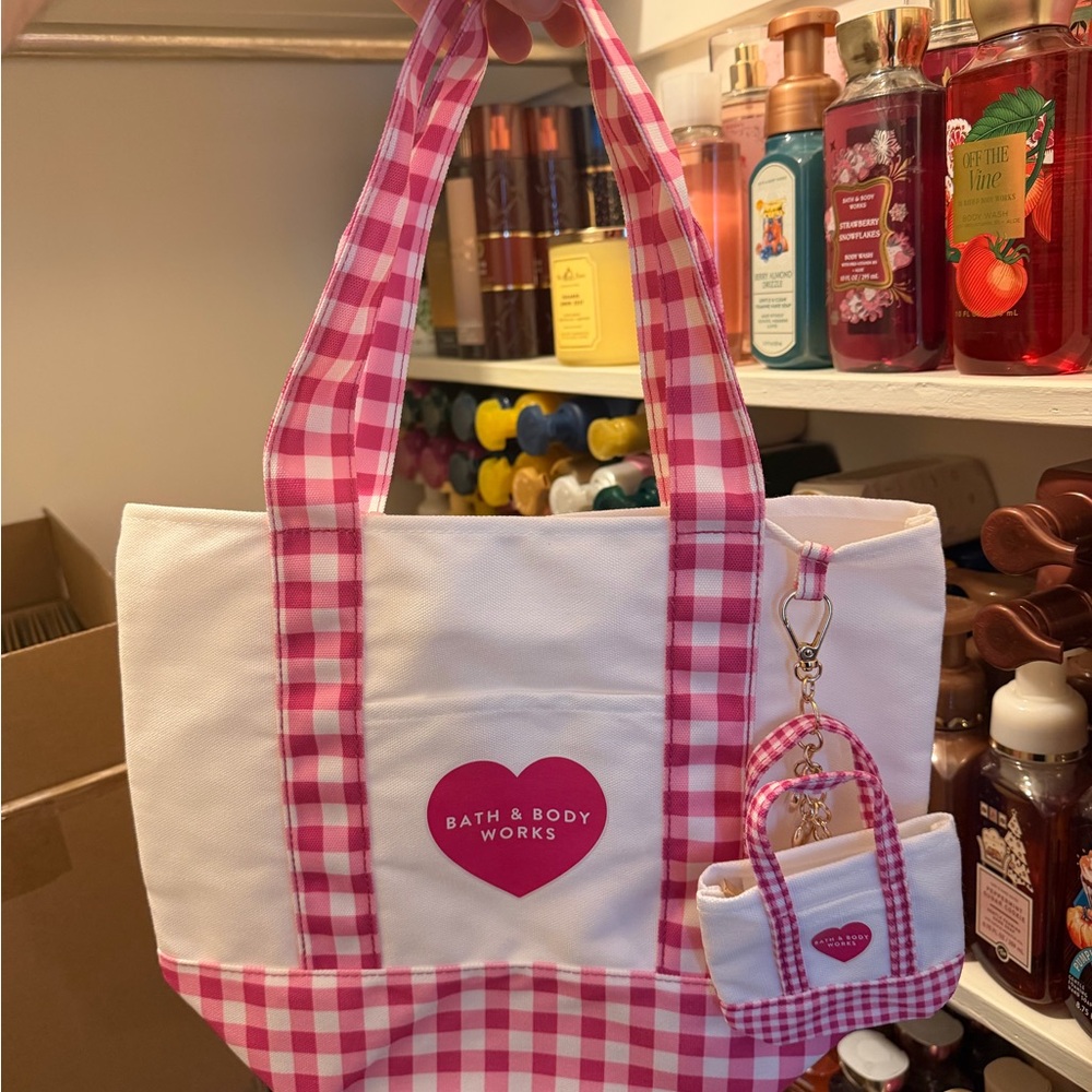 Bath & Body Works Pink Gingham Canvas Tote